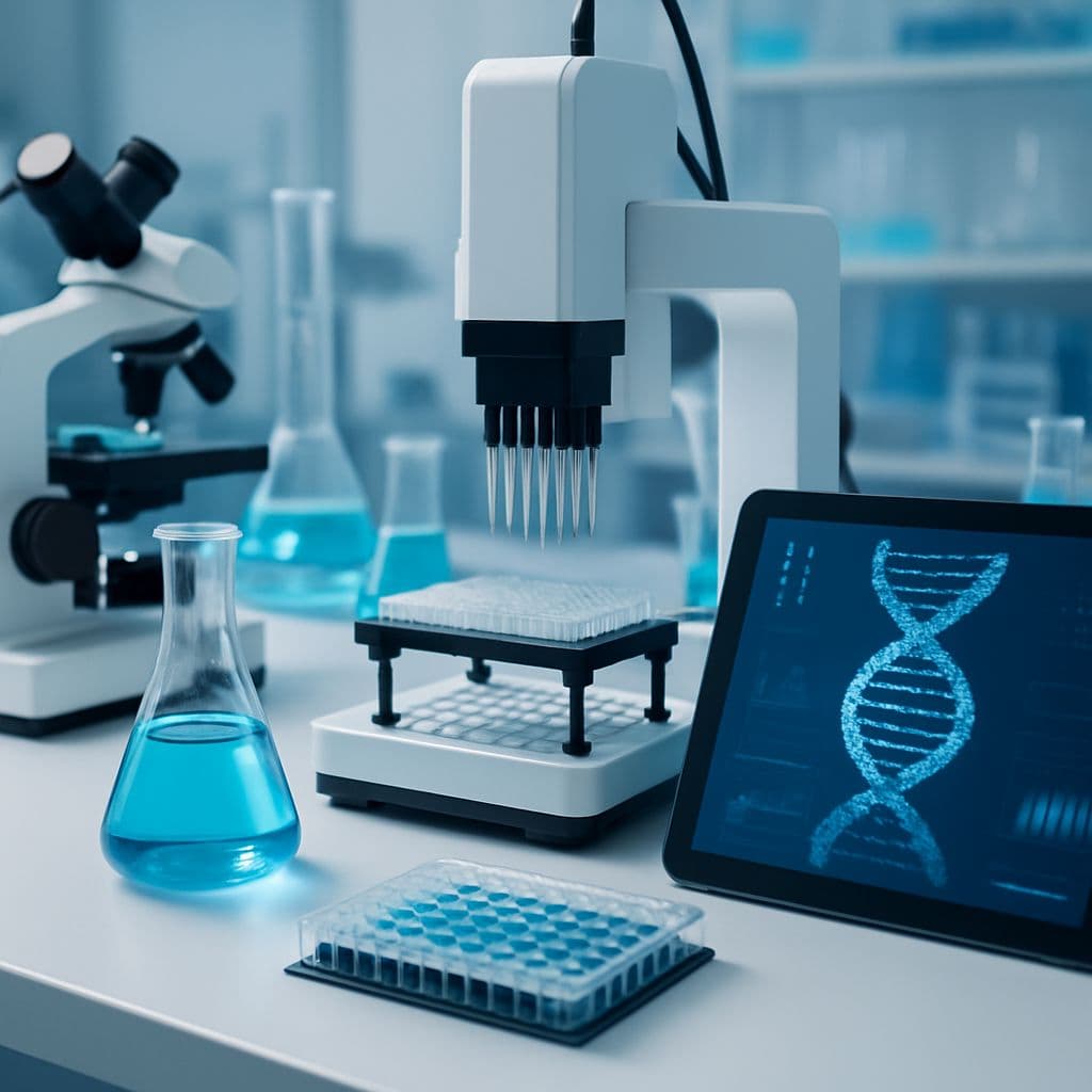 Automated laboratory equipment and DNA analysis on a research bench